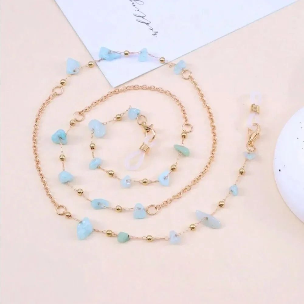 Gold light blue Chain Eyeglass Holder A1659